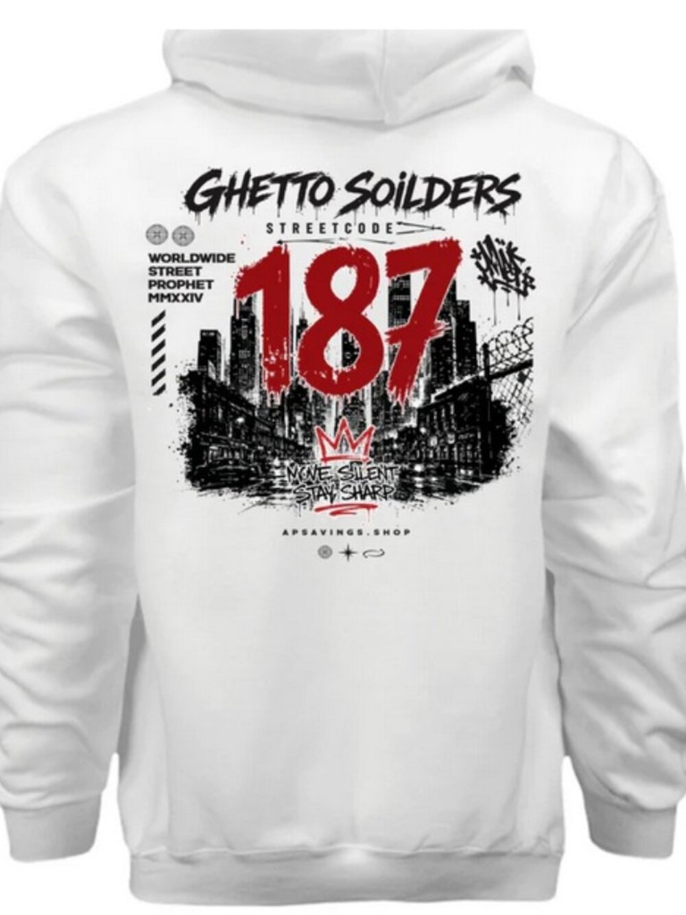 Ghetto Soldiers 187 White Hoodie  Urban T-Shirt Designs & Custom Tees Streetwear
